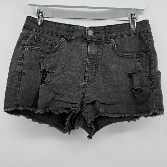 Aeropostale Pants - Aeropostale Women’s Black Denim High Rise Shorty Shorts Sz 8 Distressed Cutoffs